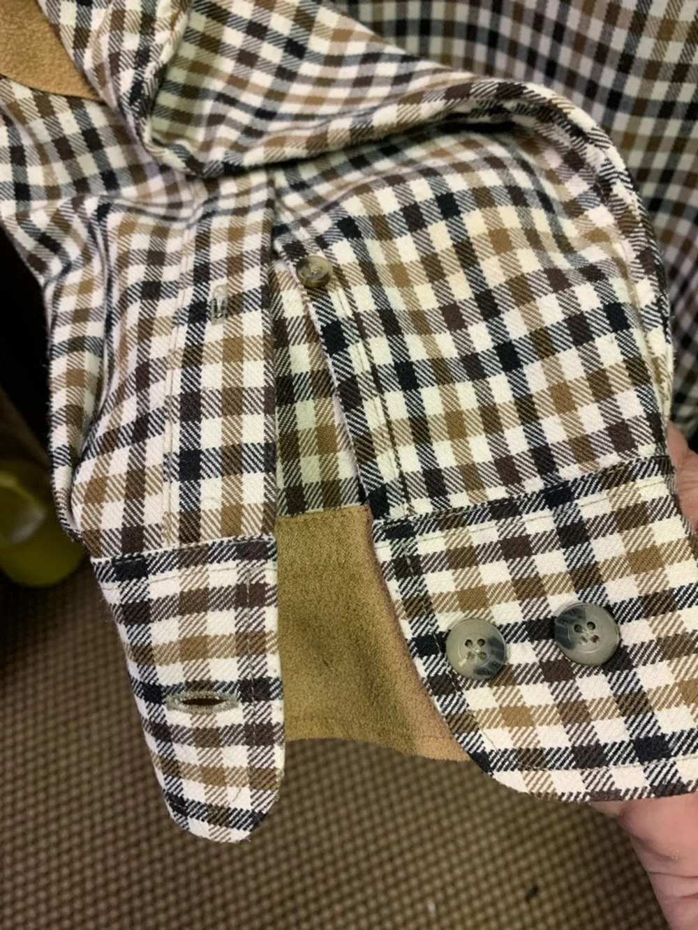 Boyt Harness Company Men's Plaid Button-Down Shirt with Tan Elbow Patches - Picture 3 of 8